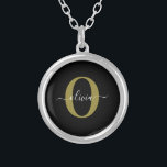 Schwarz-weißer Name für personalisierte Monogramm- Versilberte Kette<br><div class="desc">Dieses elegante Monogramm und das stilvolle Script-Namensdesign können als Geschenk für Geburtstag, Hochzeit, Brautparty, Jubiläum, Muttertag oder jeden Anlass gegeben werden. Es kann mit dem Namen und dem Namen der Person personalisiert werden. Sie können den Schriftart, die Farbe des Schriftartes, die Größe des Schriftartes und die Hintergrundfarbe mit dem Design-Tool...</div>