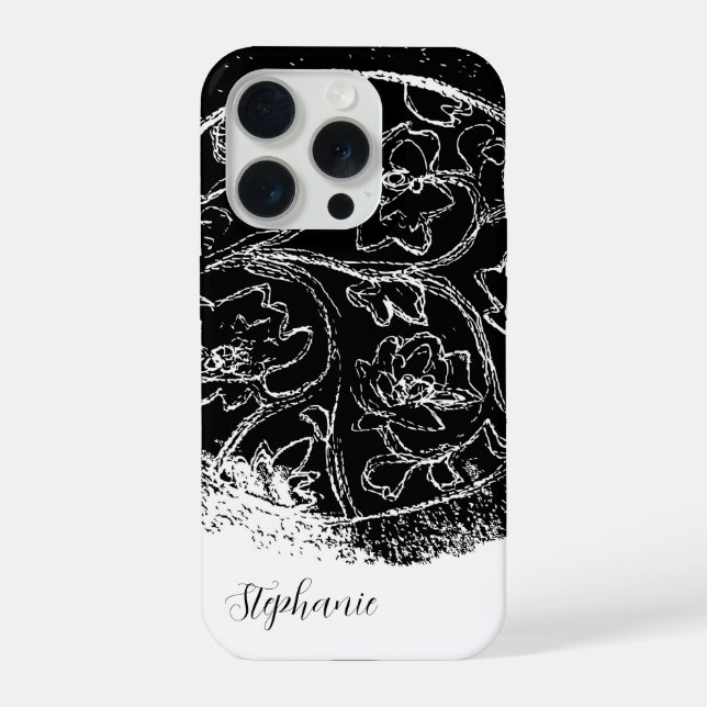 Schwarz-weißer Namensschriftzug, Linienkunst, flor iPhone Hülle (Rückseite)