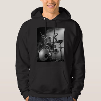 Schwarz-weißer Octopus-Drummer-Konzert-Hoodie Hoodie