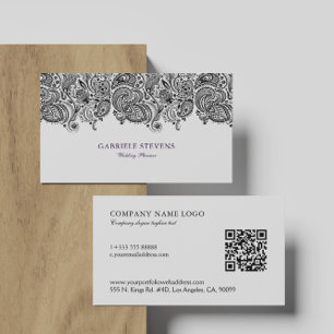 Schwarz-weißer Paisley-Hochzeitsplaner Visitenkarte