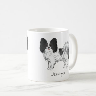 Schwarz-weißer Papillon-Hund mit individuellem Nam Kaffeetasse