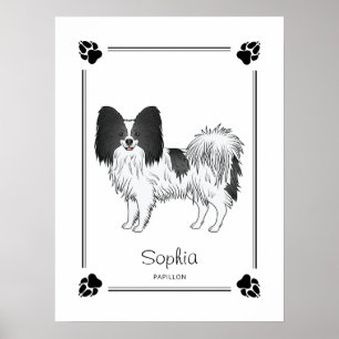 Schwarz-weißer Papillon-Hund mit Pfoten und Text Poster