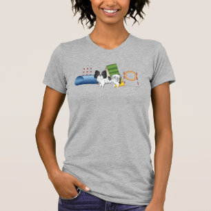 Schwarz-weißer Papillon mit Agility-Ausrüstung T-Shirt
