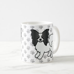 Schwarz-weißer Papillon Süßer Cartoon-Hund & Pfote Kaffeetasse