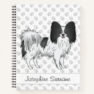 Schwarz-weißer Papillon, süßer Hund mit individuel Notizbuch
