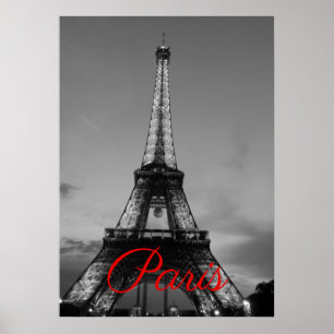 Schwarz-weißer Paris City Night Eiffel Tower Europ Poster