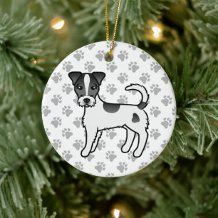 Schwarz-weißer Parson-Russell-Terrier mit rauem Fe Keramik Ornament