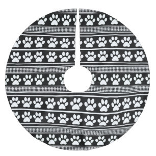 Schwarz-weißer Pfotenmuster-Baumrock Polyester Weihnachtsbaumdecke