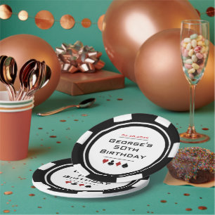 Schwarz-weißer Poker Chip Las Vegas Casino Pappteller