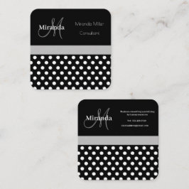 Schwarz-weißer Polka-Dot Quadratische Visitenkarte