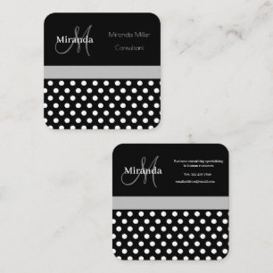 Schwarz-weißer Polka-Dot Quadratische Visitenkarte