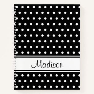 Schwarz-weißer Polka Dot Strip Skriptname Notizbuch