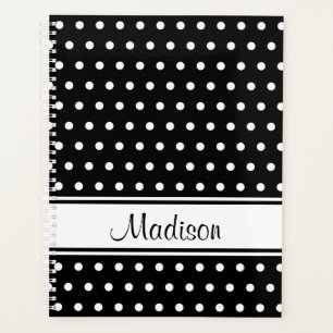 Schwarz-weißer Polka Dot Strip Skriptname Planer