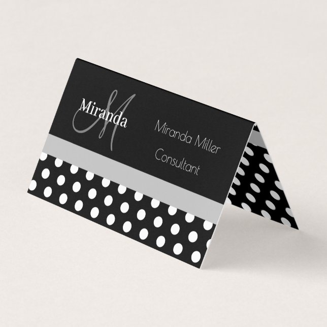 Schwarz-weißer Polka-Dot Visitenkarten (Vorderseite)