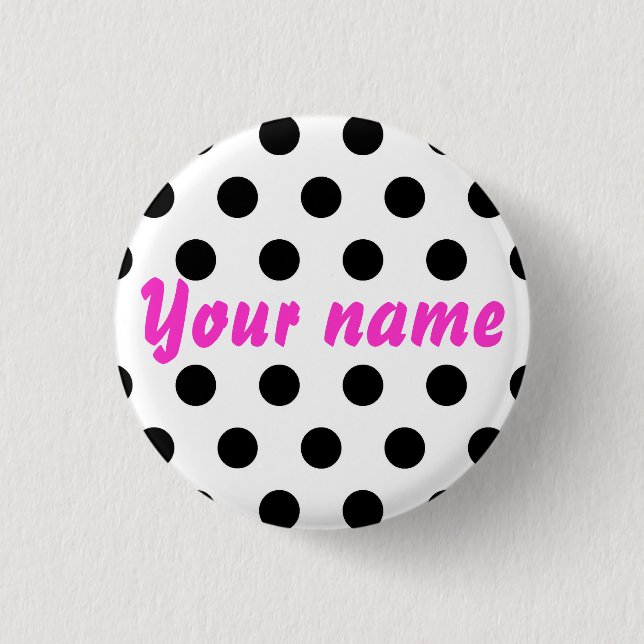Schwarz-weißer Polka-Punkt-Name Button (Vorderseite)
