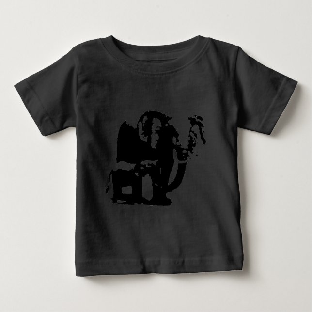 Schwarz-weißer Pop Art Baby & Mama Elefanten T-shirt (Vorderseite)