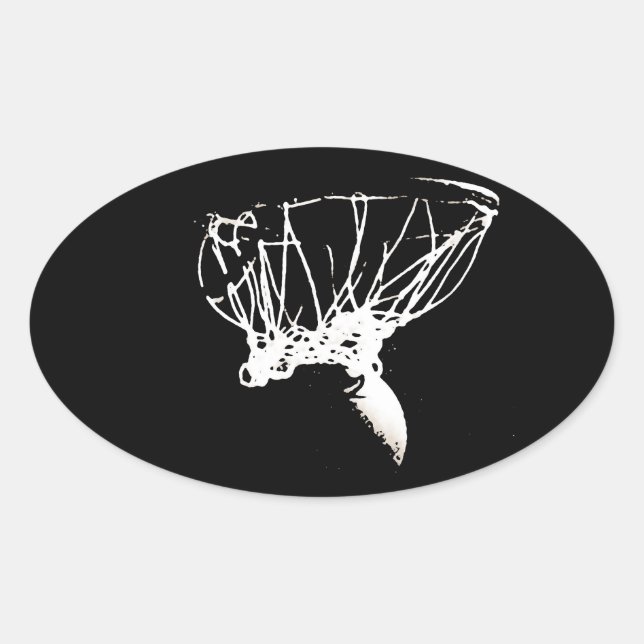 Schwarz-weißer Pop Art Basketball Ovaler Aufkleber (Vorderseite)