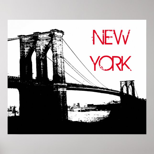 Schwarz-weißer Pop Art Brooklyn Bridge New York Ci Poster (Vorne)