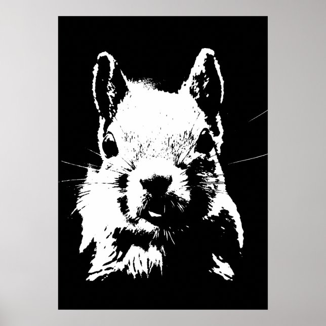 Schwarz-weißer Pop Art Eichhörnchen Poster (Vorne)