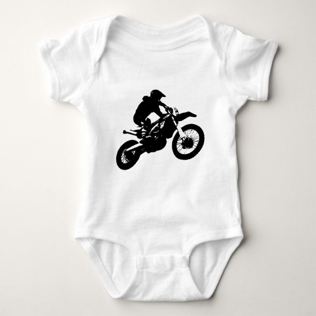 Schwarz-weißer Pop Art Motocross Motorradsport Baby Strampler (Vorderseite)