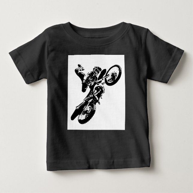 Schwarz-weißer Pop Art Motocross Motorradsport Baby T-shirt (Vorderseite)