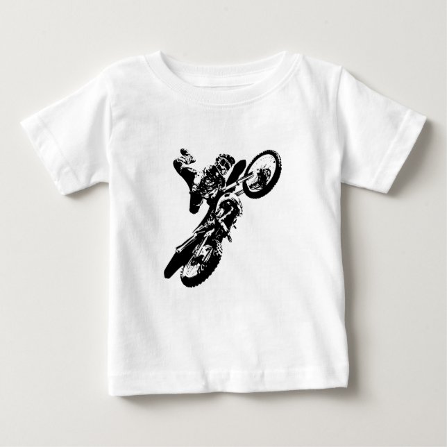 Schwarz-weißer Pop Art Motocross Motorradsport Baby T-shirt (Vorderseite)