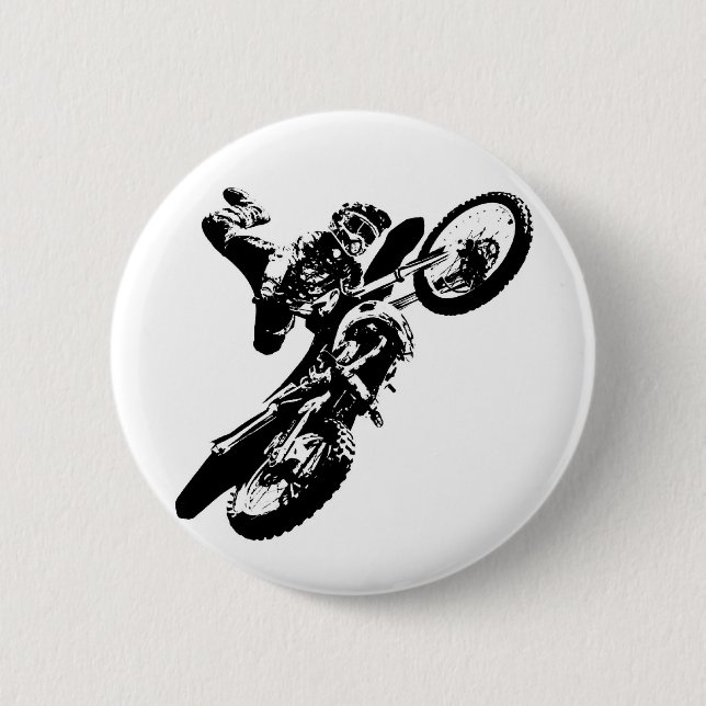 Schwarz-weißer Pop Art Motocross Motorradsport Button (Vorderseite)