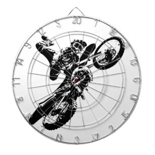 Schwarz-weißer Pop Art Motocross Motorradsport Dartscheibe