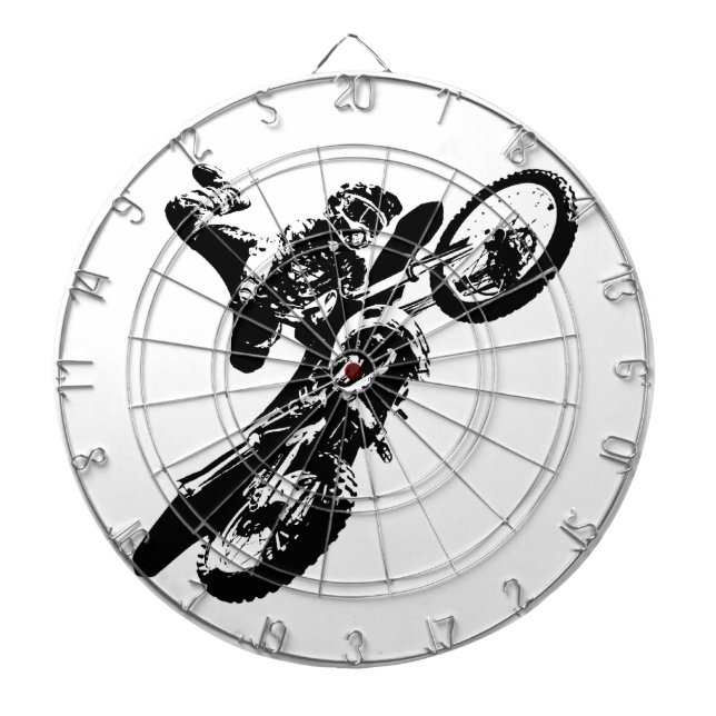 Schwarz-weißer Pop Art Motocross Motorradsport Dartscheibe (vorne)