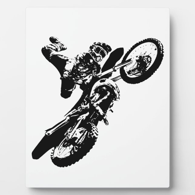 Schwarz-weißer Pop Art Motocross Motorradsport Fotoplatte (Vorderseite)