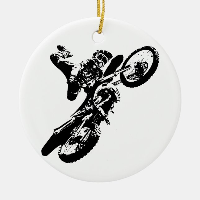 Schwarz-weißer Pop Art Motocross Motorradsport Keramikornament (Vorne)