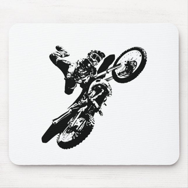 Schwarz-weißer Pop Art Motocross Motorradsport Mousepad (Vorne)
