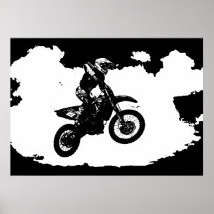 Schwarz-weißer Pop Art Motocross Motorradsport Poster