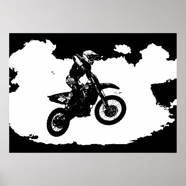 Schwarz-weißer Pop Art Motocross Motorradsport Poster (Vorne)