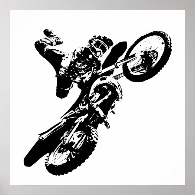 Schwarz-weißer Pop Art Motocross Motorradsport Poster (Vorne)