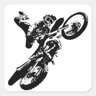 Schwarz-weißer Pop Art Motocross Motorradsport Quadratischer Aufkleber