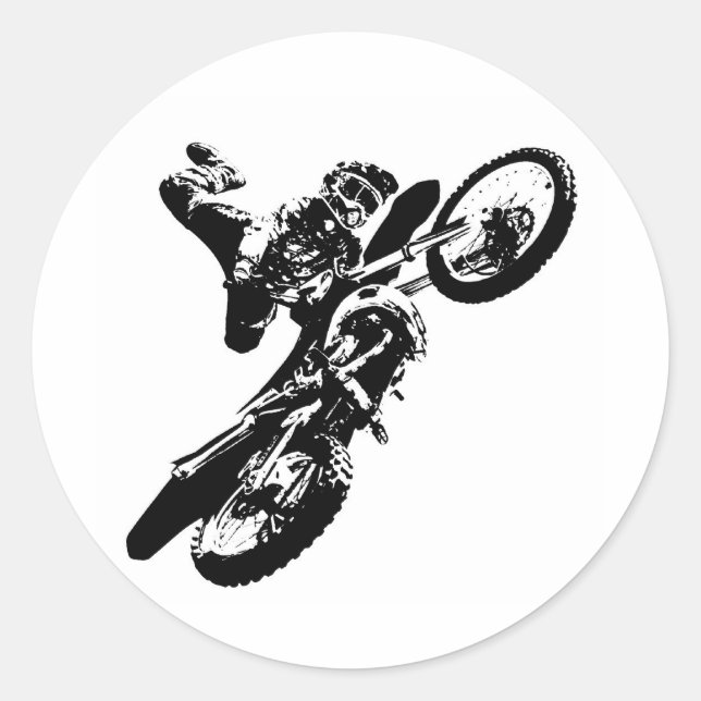 Schwarz-weißer Pop Art Motocross Motorradsport Runder Aufkleber (Vorderseite)