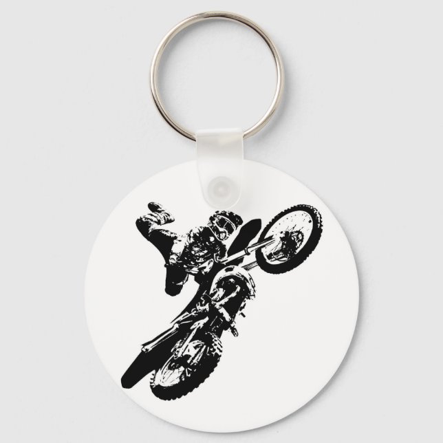 Schwarz-weißer Pop Art Motocross Motorradsport Schlüsselanhänger (Vorderseite)