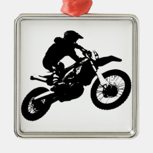 Schwarz-weißer Pop Art Motocross Motorradsport Silbernes Ornament