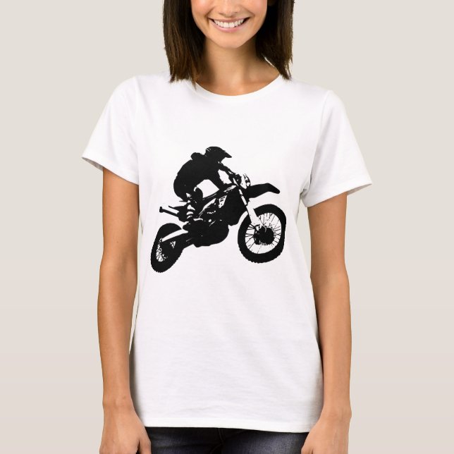 Schwarz-weißer Pop Art Motocross Motorradsport T-Shirt (Vorderseite)