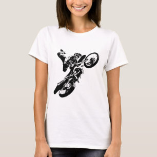 Schwarz-weißer Pop Art Motocross Motorradsport T-Shirt