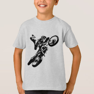 Schwarz-weißer Pop Art Motocross Motorradsport T-Shirt