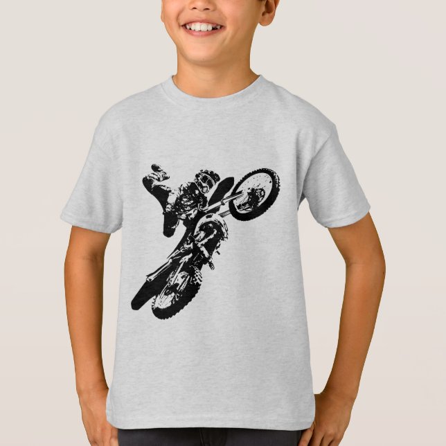 Schwarz-weißer Pop Art Motocross Motorradsport T-Shirt (Vorderseite)