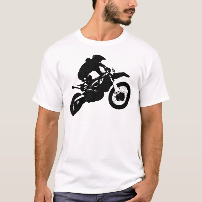 Schwarz-weißer Pop Art Motocross Motorradsport T-Shirt (Vorderseite)