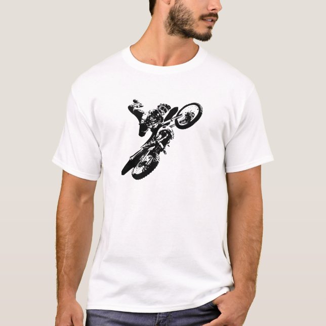 Schwarz-weißer Pop Art Motocross Motorradsport T-Shirt (Vorderseite)