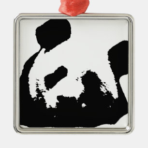 Schwarz-weißer Pop Art Panda Silbernes Ornament