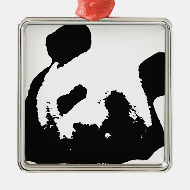 Schwarz-weißer Pop Art Panda Silbernes Ornament (Vorne)