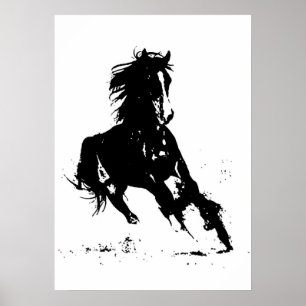 Schwarz-weißer Pop Art Reiten Silhouette Poster