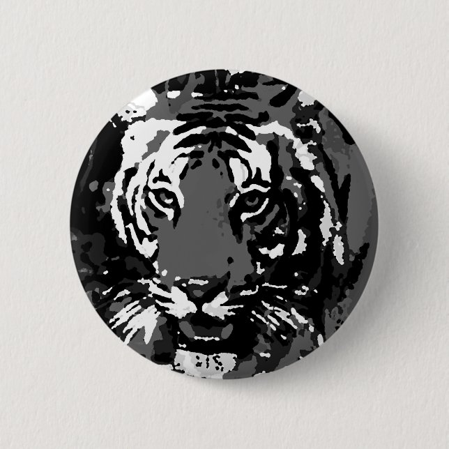 Schwarz-weißer Pop Art Tiger Button (Vorderseite)