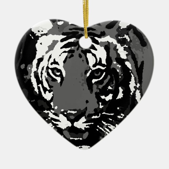 Schwarz-weißer Pop Art Tiger Keramik Ornament (Vorne)